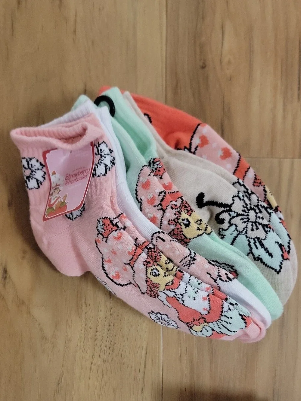 Girls Strawberry Shortcake No-Show Footies - Pink/Mint/Coral/White (5 Pack)